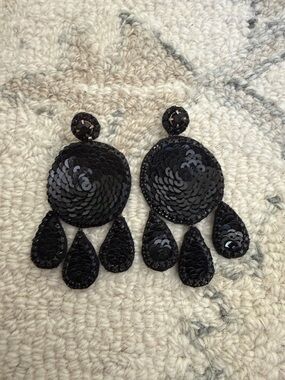 Black Sequin Drop Statement Earrings